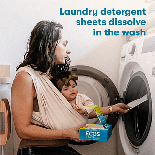 Woman using laundry detergent sheet